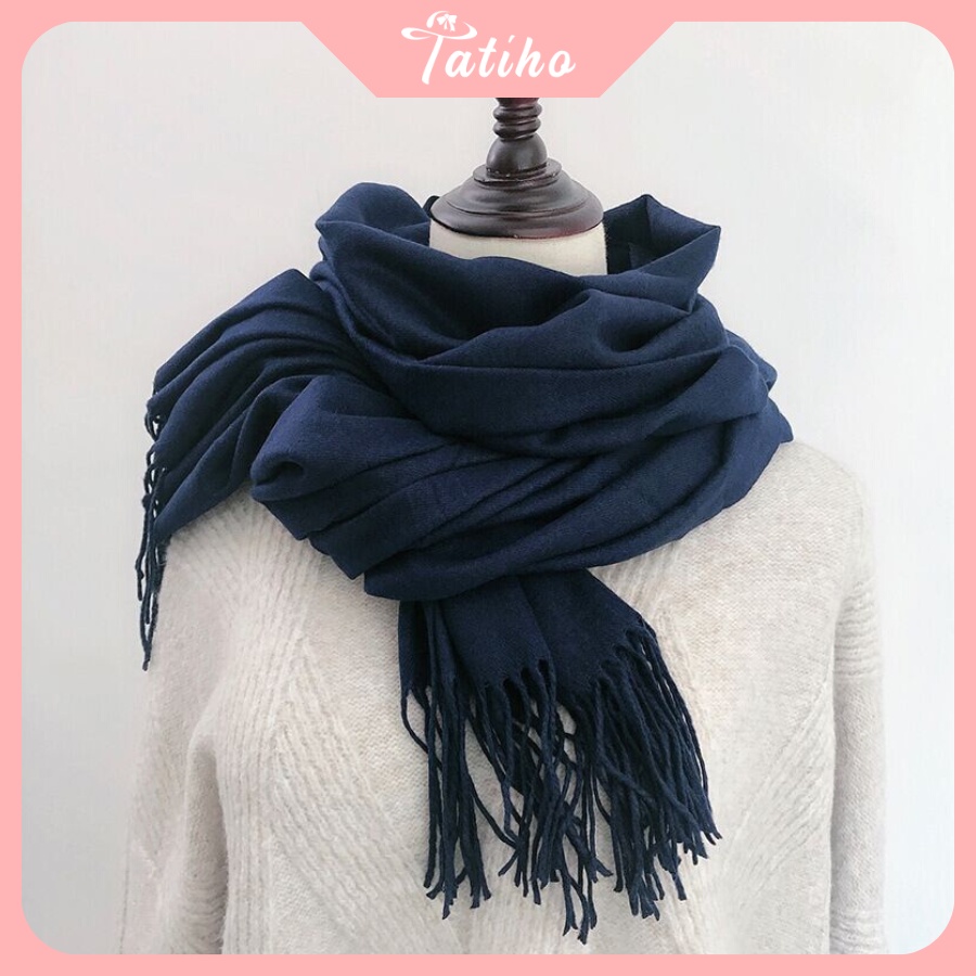 Khăn choàng cổ len cashmere cao cấp trơn thời trang thu đông phong cách vintage - tatiho - mã kln017