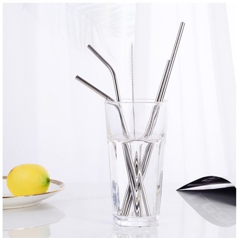 Bộ 3 Ống Hút Inox 304 tặng kèm cọ rửa và Túi Vải cao cấp thân thiện bảo vệ môi trường