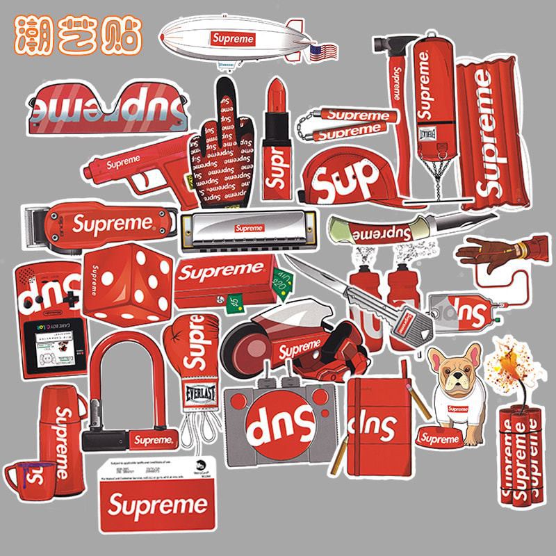 (CÓ SẴN) Bộ 36 hình dán Supreme chống nước sticker dán mũ bảo hiểm vali, laptop, xe cực xinh - Bộ 36 Sticker