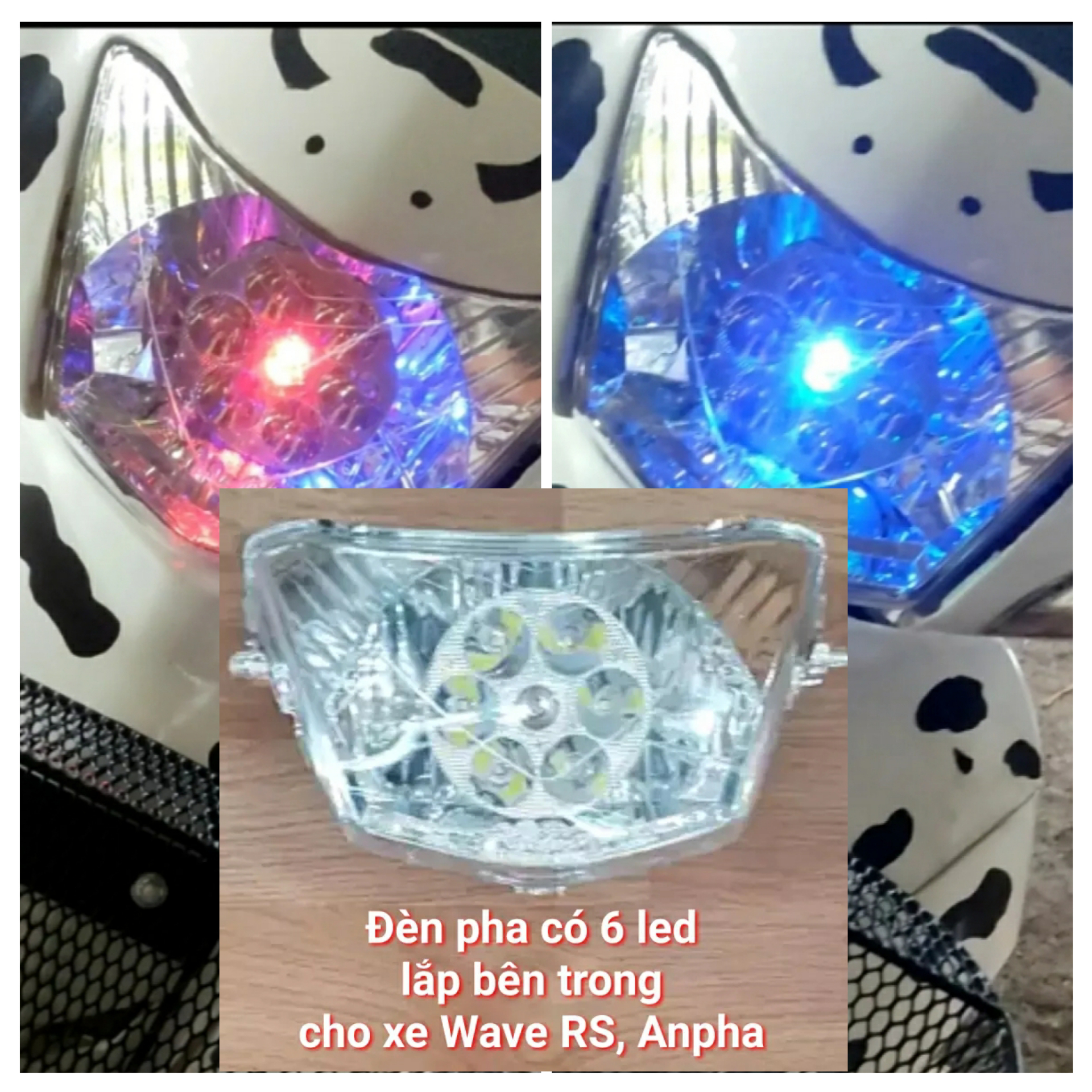 Đèn pha 6 Led lắp cho xe Wave Anpha, Cá, RS, S thái
