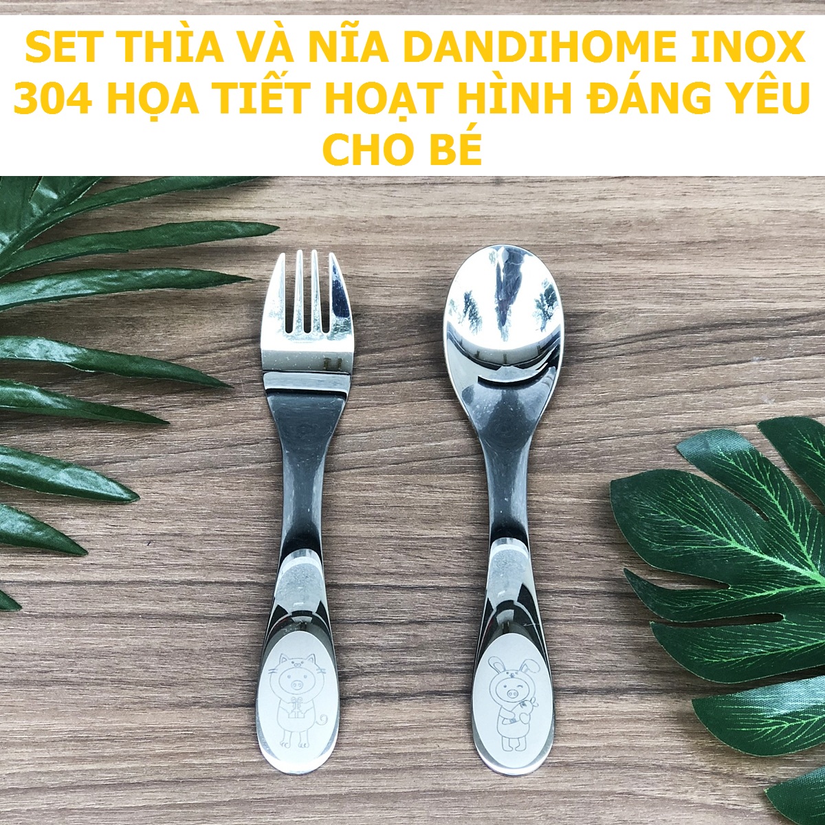 bộ dao thìa nĩa tập ăn cho bé dandihome inox 304 cao cấp - có các lựa chọn 3