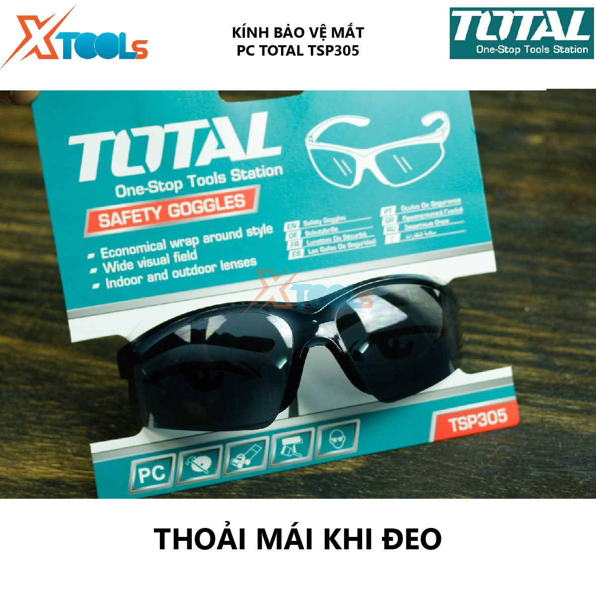 Kính bảo hộ lao động TOTAL TSP305  kính đen bảo vệ thợ hàn chất liệu nhựa dẻo có độ bền cao, thiết kế ôm trọn, bảo vệ mắt XTOOLs