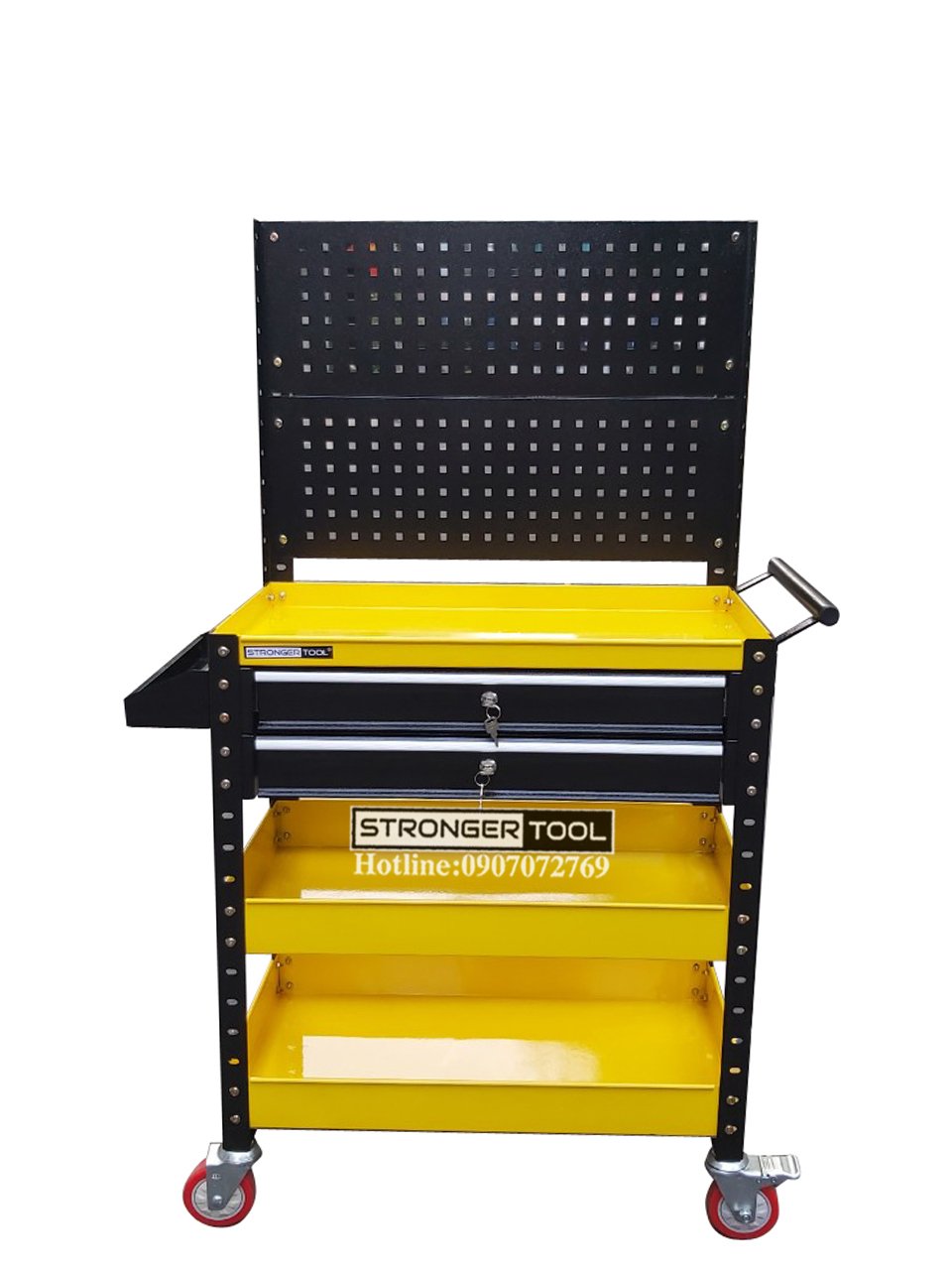 Xe đẩy dụng cụ 3 khay 2 ngăn kéo có tấm treo stronger tool