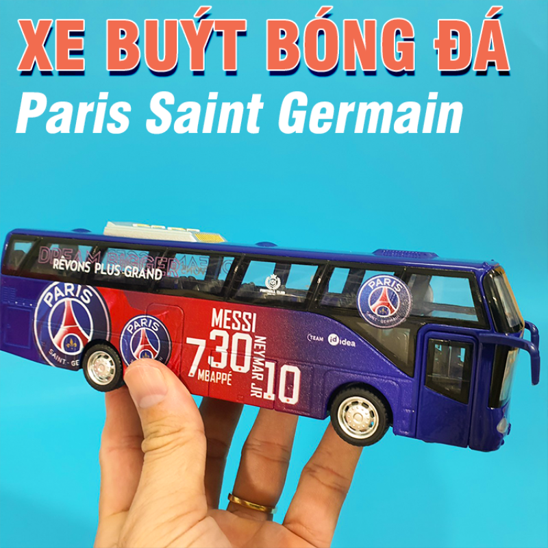 Đồ chơi xe mô hình ô tô buýt đội bóng đá Paris Saint Germain xe bằng kim loại có âm thanh và đèn