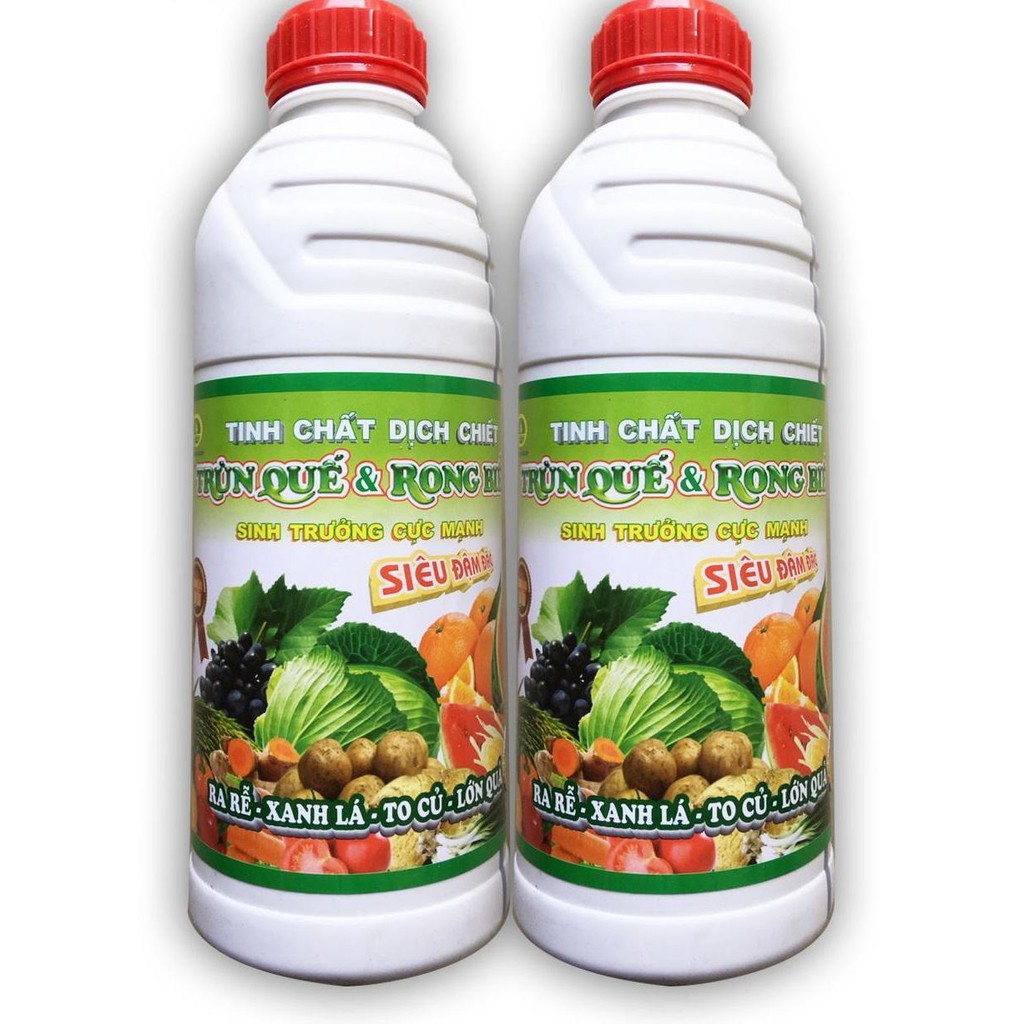 Phân bón Combo 2 chai tinh chất dịch chiết trùn quế & rong biển đậm đặc Hoàng Nga 1lit dịch trùn quế