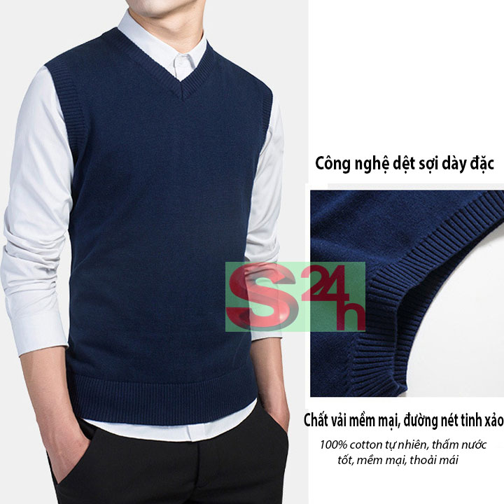 Áo gile len nam mỏng trơn màu cổ V AGL03