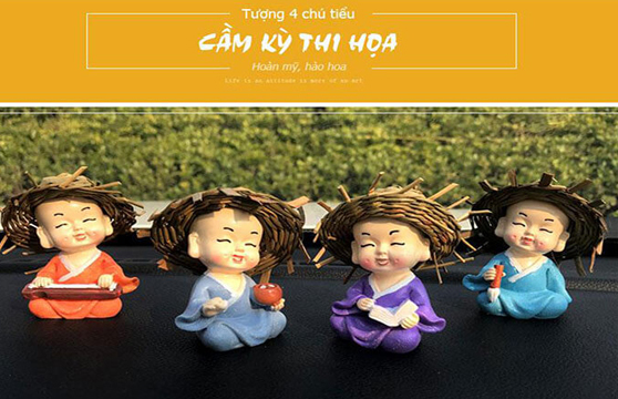 Bộ 4 chú tiểu cầm kỳ thi họa cao cấp