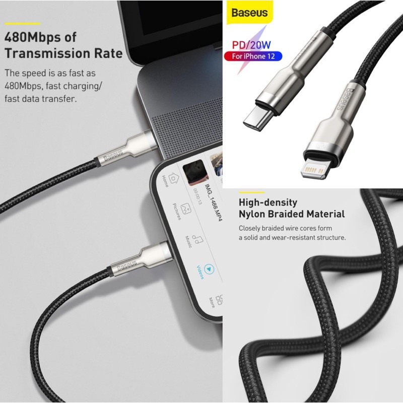 [ PD 20W 1M ] Cáp Sạc Nhanh PD Type C to Lightning Baseus Metal PD (20W C to iPhone Cable) 1m