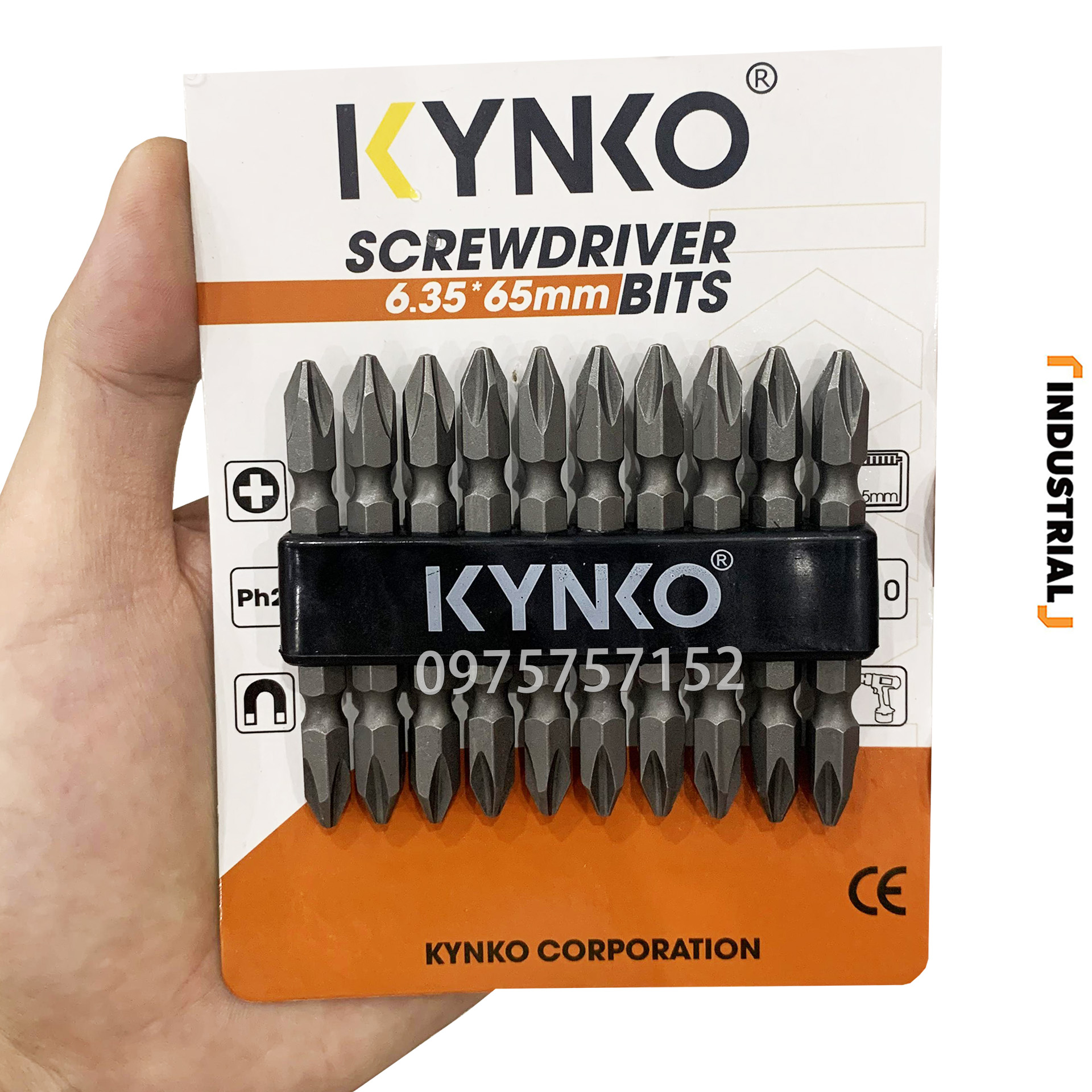 Bộ 10 mũi vít ngắn công nghiệp PH2 65mm Đài Loan KYNKO 2 đầu 4 cạnh, mũi bắt vít bake nam châm từ tính thép Carbon độ cứng cao thân lục giác 6.35mm, mũi bắn vít PH2, mũi vít PH2x65mm đầu bắt vít 4 cạnh đầu bake có từ chống gỉ