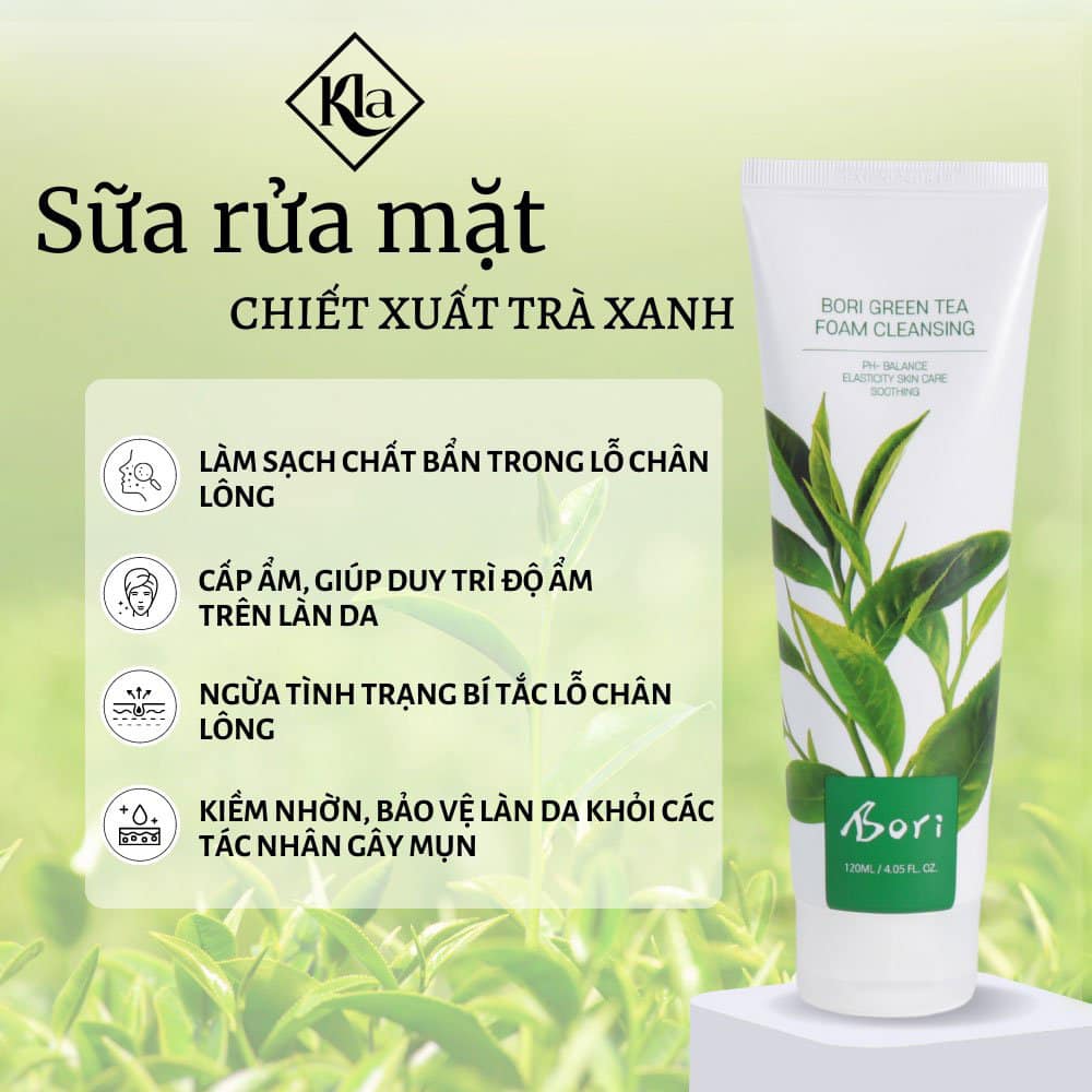 [Nhập Khẩu 100%] Sữa Rửa Mặt Trà Xanh Bori - Sạch Sâu, Ngừa Mụn, Dưỡng Trắng, Dịu Nhẹ Cho Da 120ml