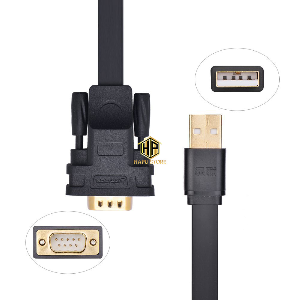Cáp USB to COM DB9 RS232 Ugreen 20218 dài 2M dây dẹt cao cấp - Hapustore