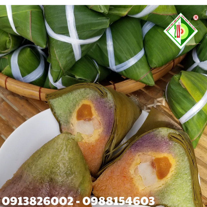 Bánh Ú Ba Màu nhân mặn (Bánh ú Sắc)  [Bánh tét Trà Cuôn Hai Lý tại Trà Vinh]