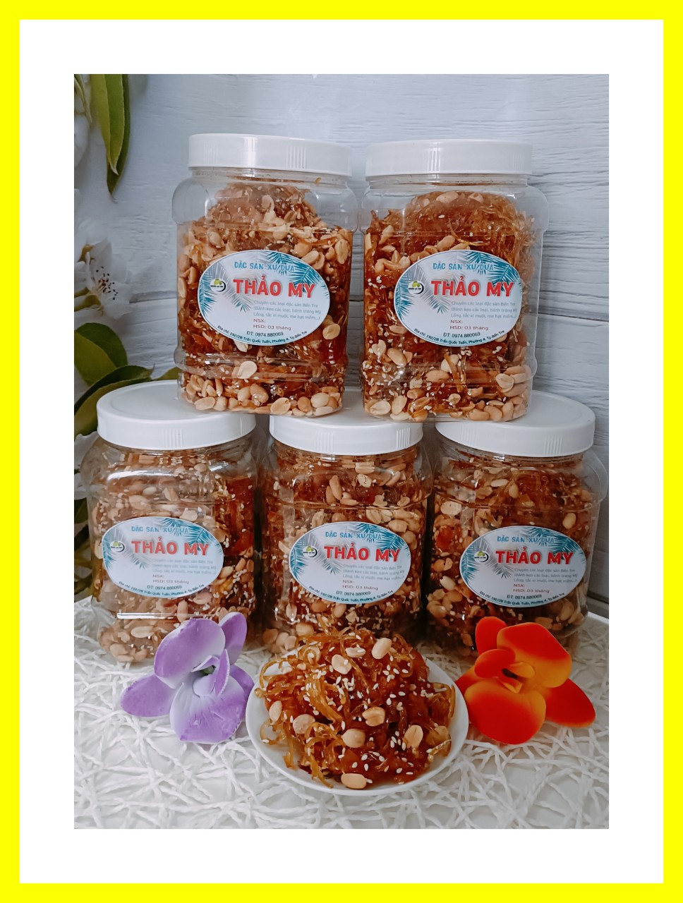 (Freeship) hủ 500gr Mứt gừng sợi dẻo mè đậu phộng