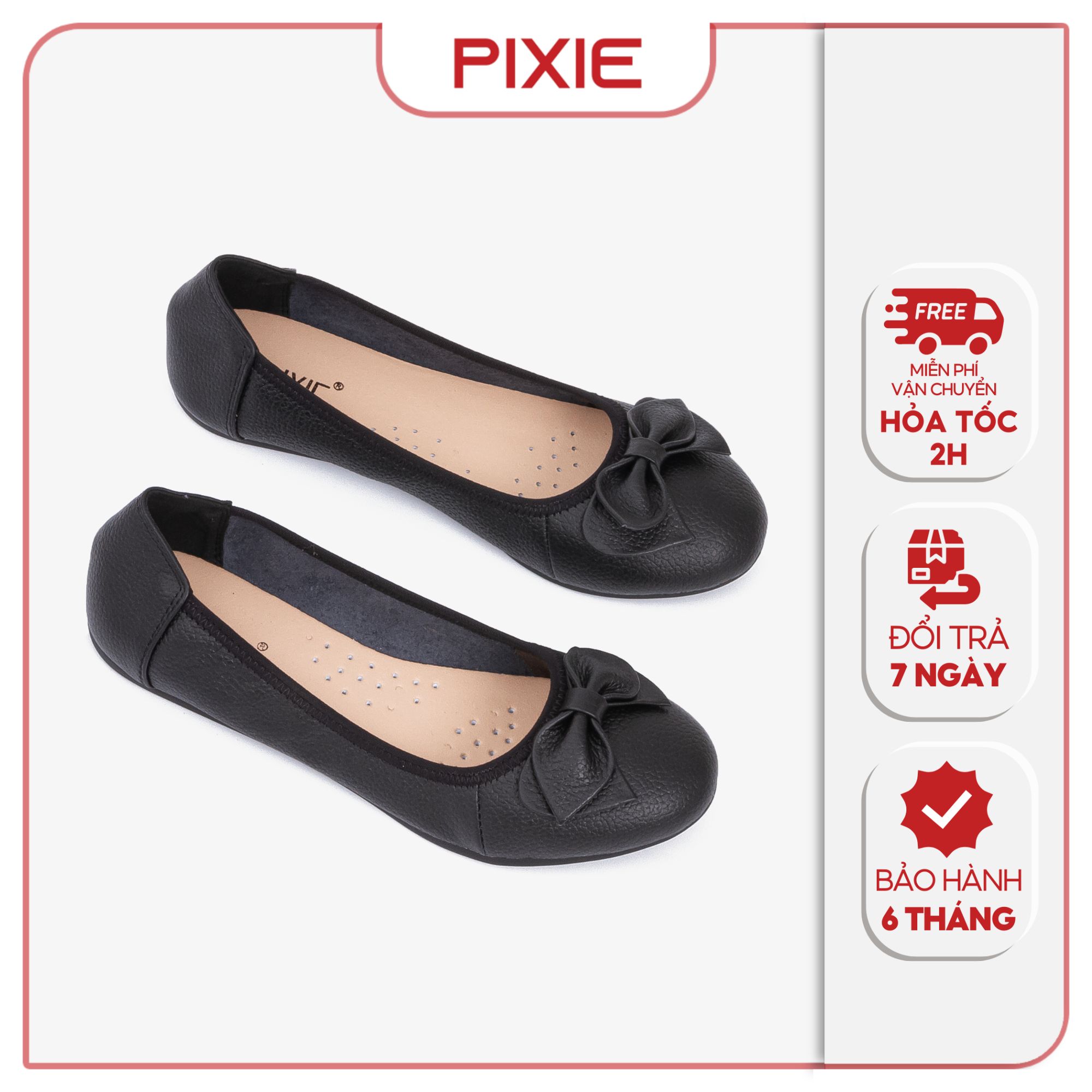 Giày Búp Bê Bệt Da Bò Thật Siêu Êm Gắn Nơ Pixie X424
