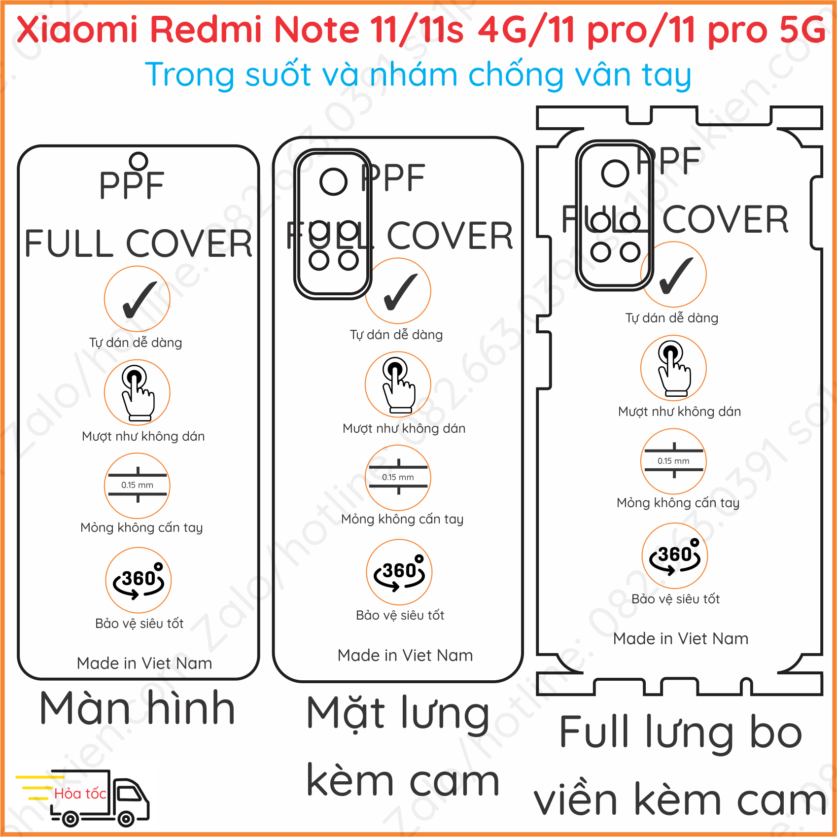 Dán PPF Xiaomi Redmi note 11 / note 11s 4G / note 11 pro / note 11 pro 5G loại trong, nhám dành cho màn hình , mặt lưng, full lưng bo viền