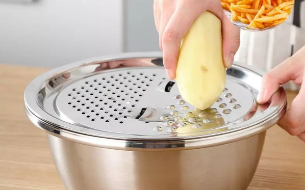 Bộ Thau Rổ Bào Rau Củ Inox 3 Món (Thau+Rổ+Mặt Bào)