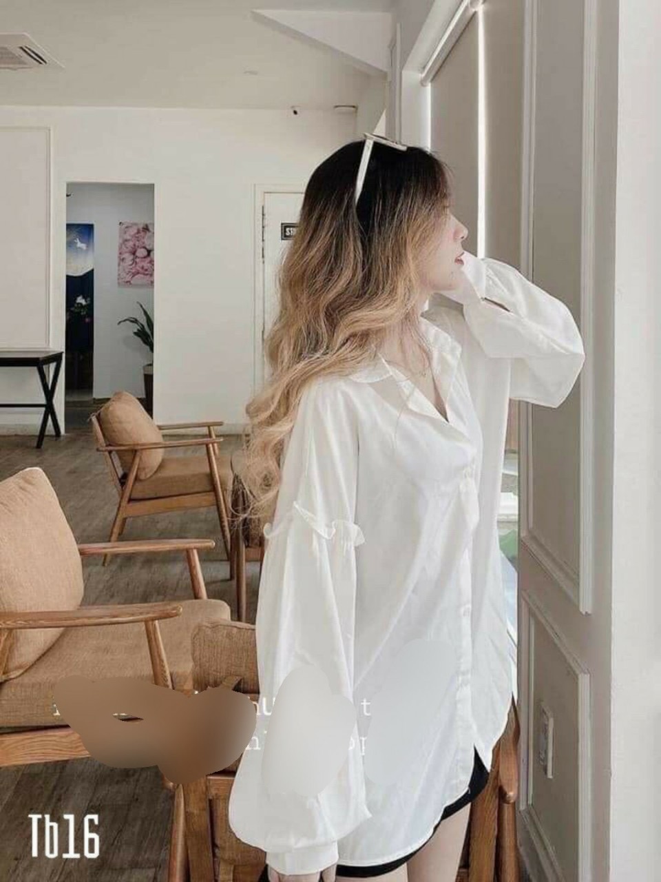 Áo sơ mi trắng tay phồng dài công sở học sinh