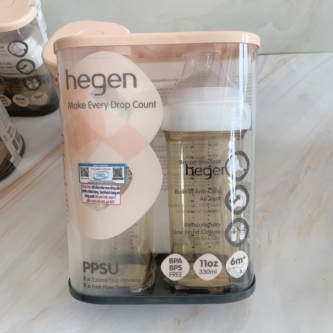 Set 2 bình sữa Hegen 150ml 240ml 330ml cổ trắng xanh hồng tím chính hãng