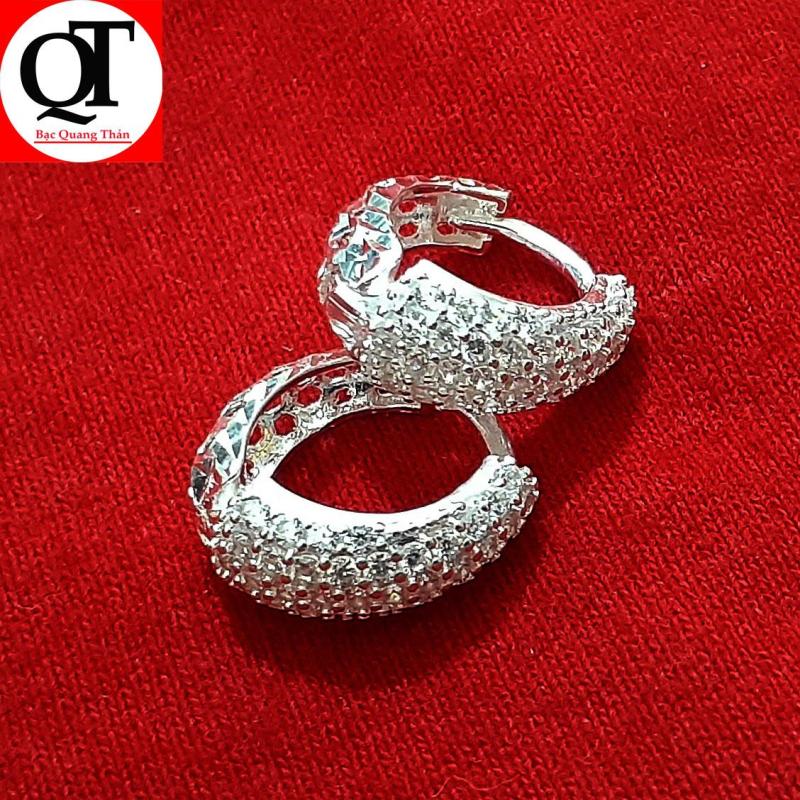 Bông tai nữ Bạc Quang Thản, khuyên tai nữ dáng tròn đeo sát tai gắn đá tấm cobic trắng sáng chất liệu bạc thật không xi mạ, không gỉ, không gây kích ứng da, dễ kết hợp trang phục, thích hợp đeo thời trang làm quà tặng - QTBT5
