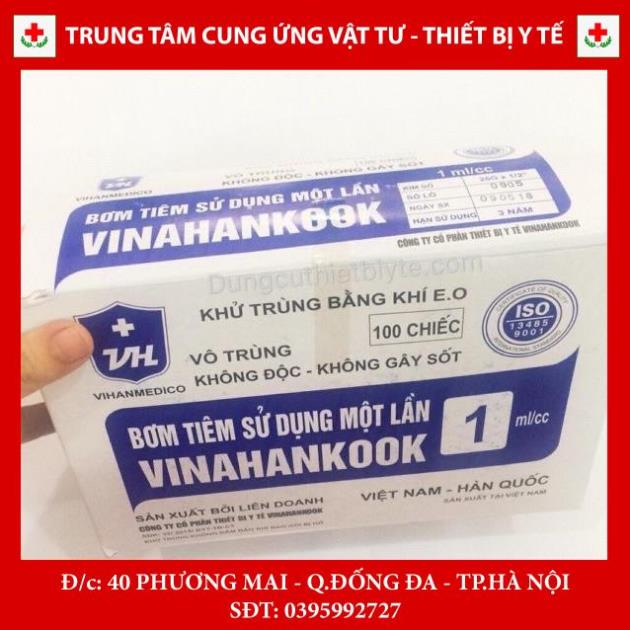 Hộp 100 bơm tiêm Vinahankook sử dụng 1 lần 1cc/ml, 3cc/ml, 5cc/ml