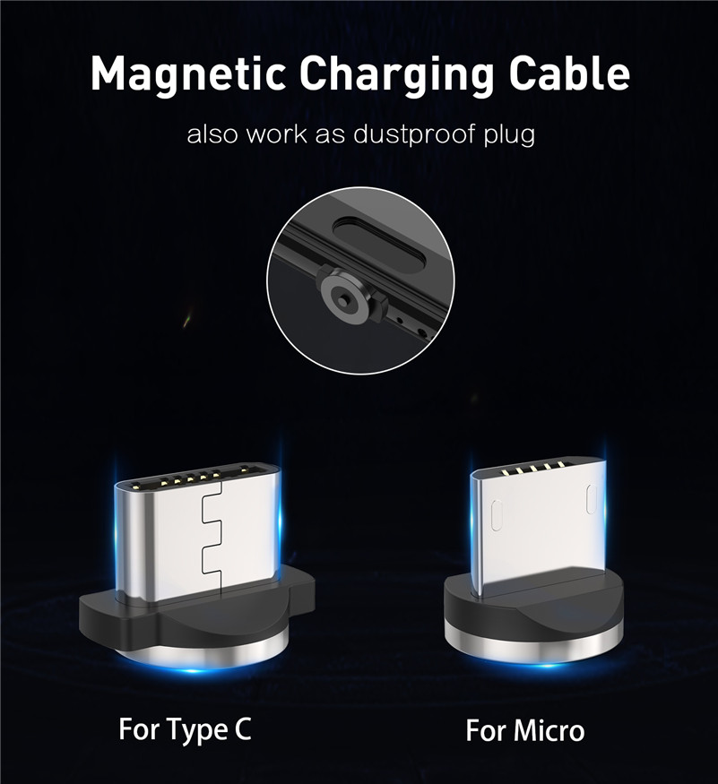 Sạc Nam châm 3 đầu Iphone/ micro USB/ Type C xoay 360 độ dây dù