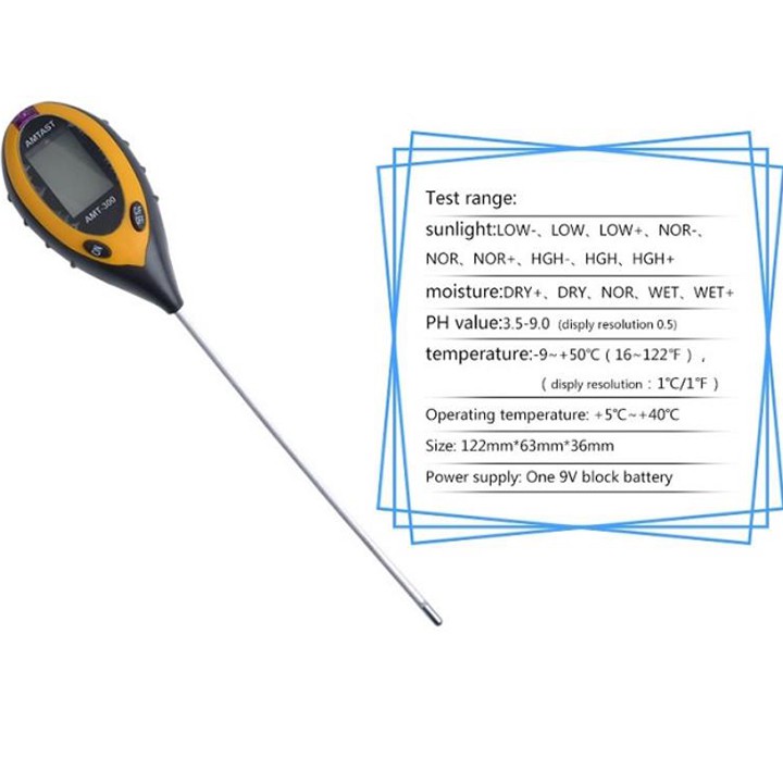 Máy Đo Độ Ẩm , Đo Độ Ph Đất 4 Trong 1 Màn Hình LCD ( PH-LCD) Tặng Pin