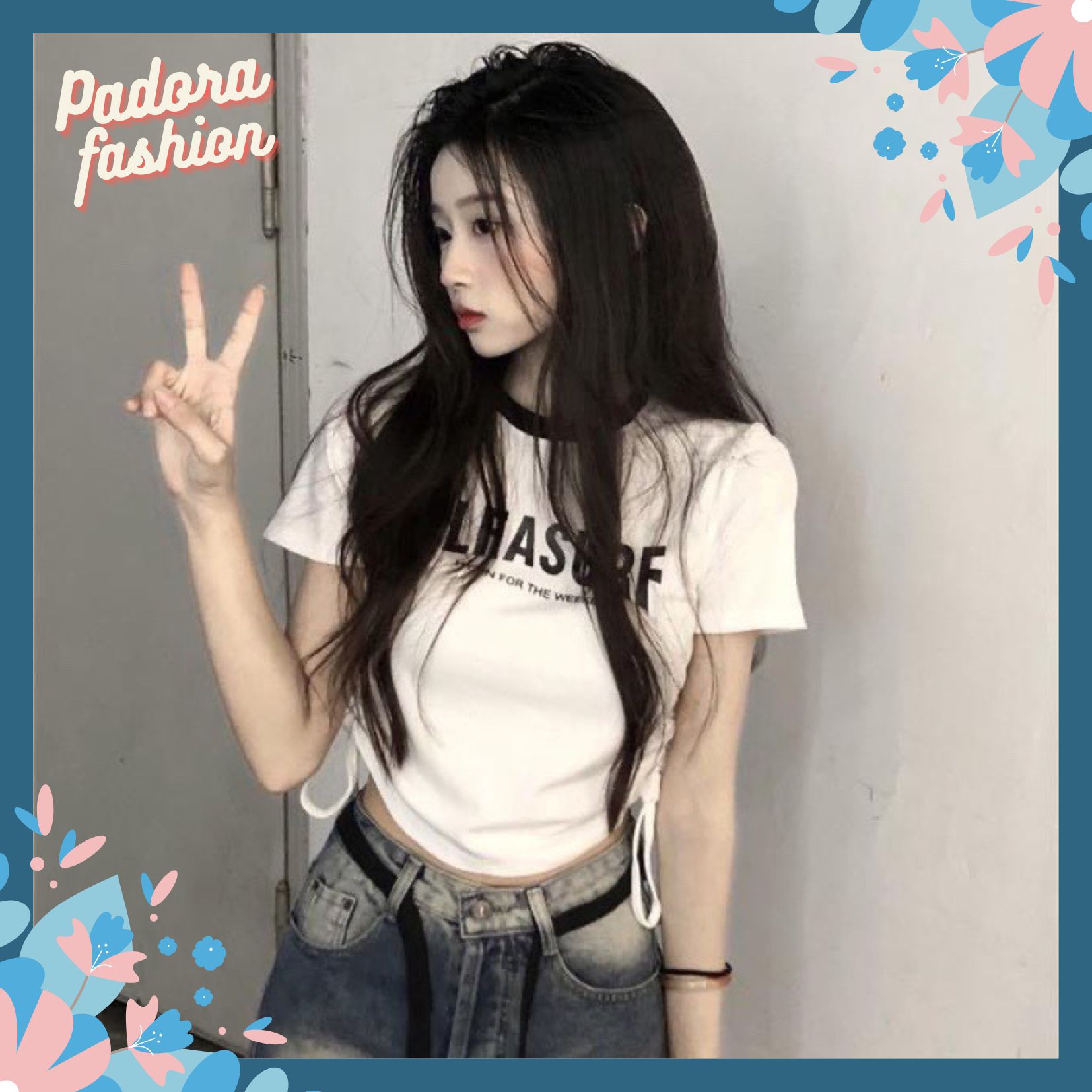 Áo babytee cổ tròn áo thun dáng croptop dây rút 2 bên sườn Padora-A58