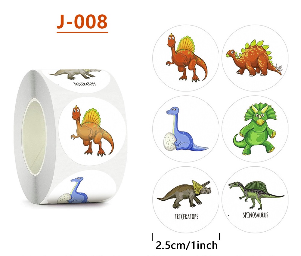 Cuộn 500 tem Sticker Hình khủng long dễ thương cho bé - 2.5cm