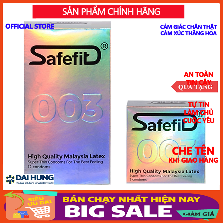 [Mua 1 tặng 1] Bao cao su CỰC SIÊU MỎNG Safefit 003 mỏng chỉ 0.029mm - 12 chiếc + TẶNG 3 chiếc