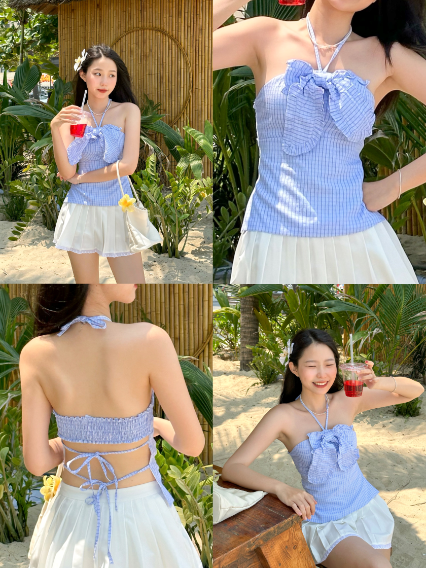 [VOUCHER 12%/149K] Áo yếm caro phối nơ MONÁ - ROLA