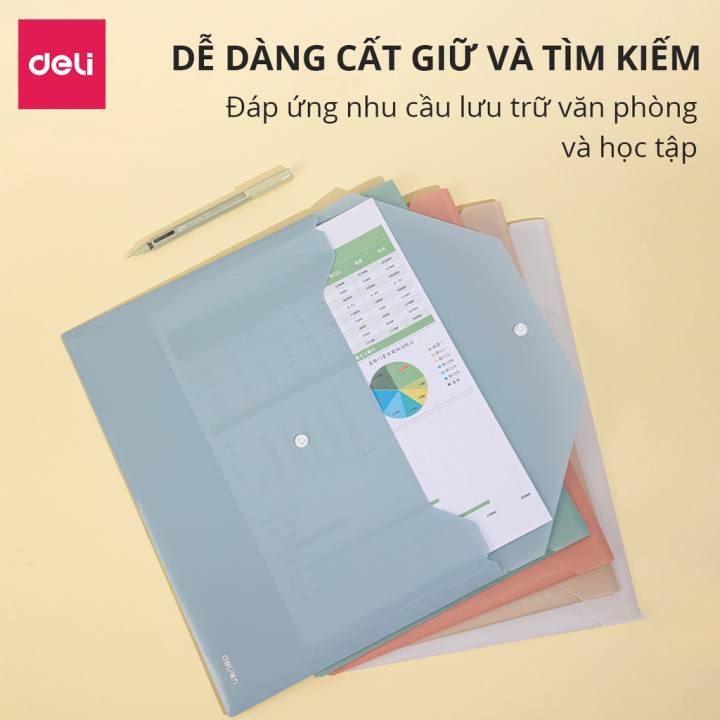 Túi file đựng tài liệu A4 Deli nhiều màu, my clear bag bìa đựng tài liệu văn phòng lưu trữ hồ sơ giấy tờ PP301 - Hình ảnh 4