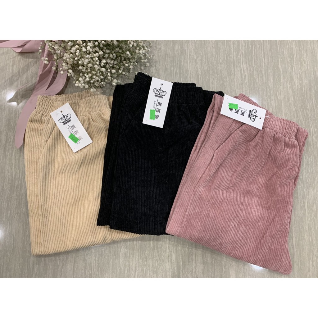 Quần nỉ Nhung tăm Ống Rộnglottes Ulzzang nữ - quần ống suông lưng cao phong cách hàn quốc chất nhung chất siêu ấm