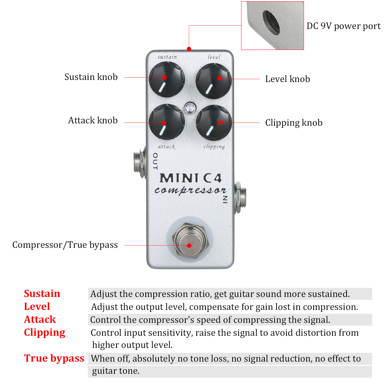 MOSKY MINI C4 Compressor Guitar Effect Pedal True Bypass