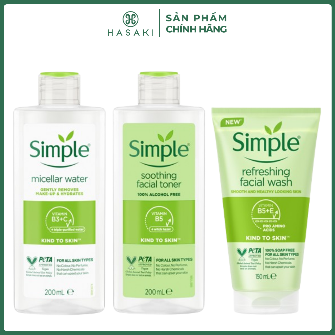 Combo Simple | Tẩy trang 200ml + Sữa rửa mặt 150ml + Nước cân bằng 200ml cho da sạch khỏe đàn hồi - Hasaki - Chính hãng