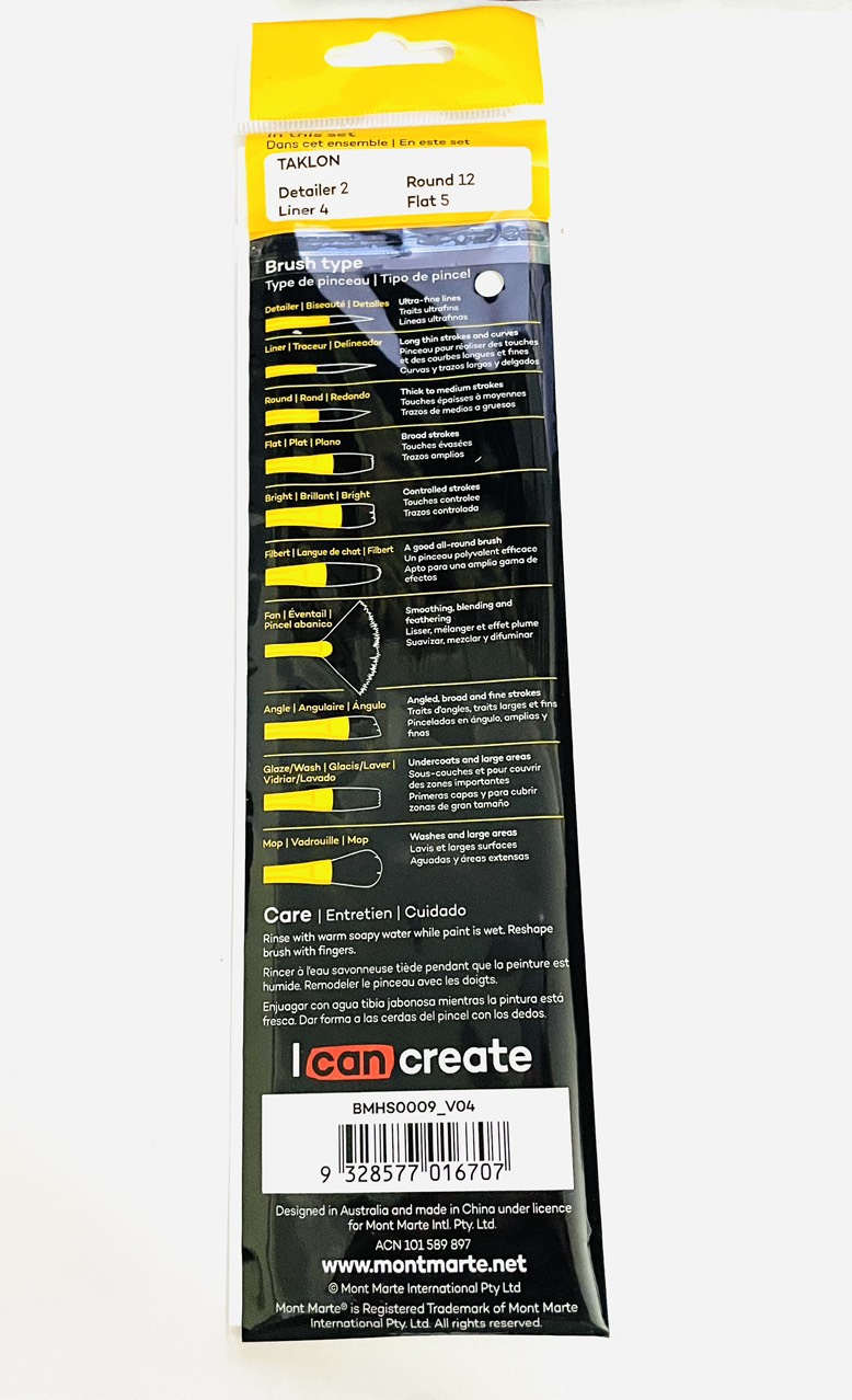 Bộ 4 cọ vẽ Acrylic Mont Marte Màu vàng