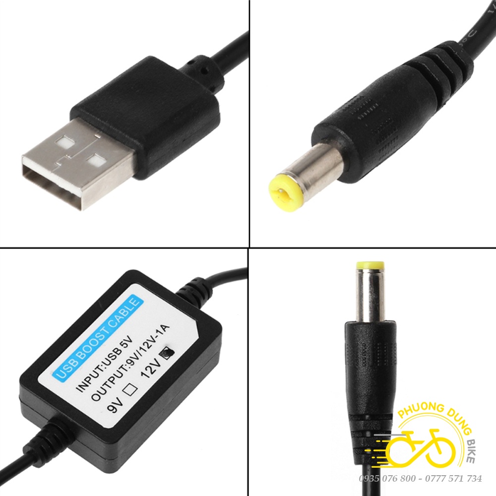 Dây cáp nguồn USB chuyển đổi 5V sang 9V 12V (Dùng cho modem WIFI - Mất điện vẫn có WIFI dùng)