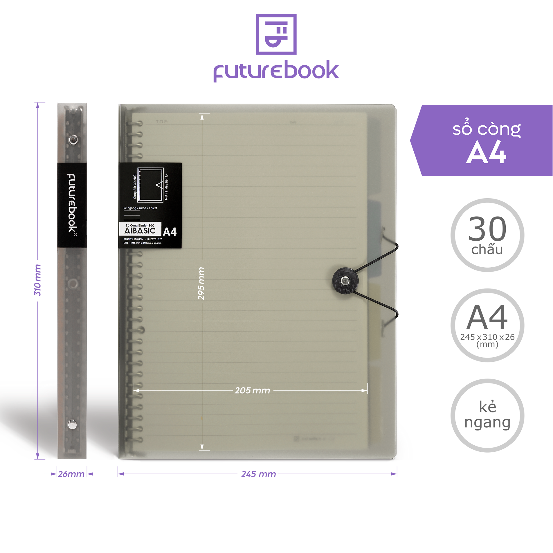 Sổ Còng Binder Aibasic A4 30 chấu, làm sổ tay planner, văn phòng phẩm FUTUREBOOK.