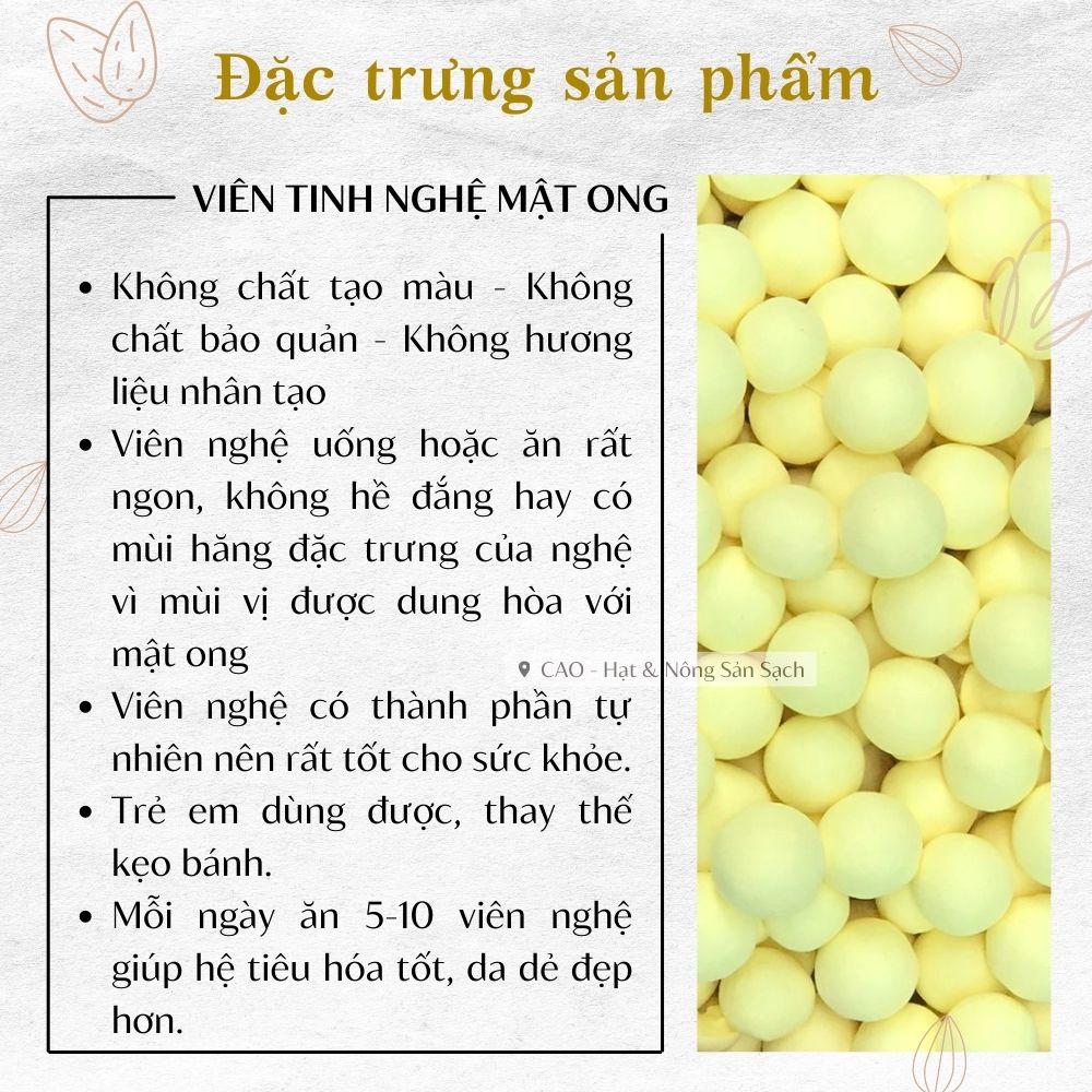 Viên tinh nghệ mật ong cao cấp CAO Food từ mật ong hoa cà phê và tinh bột nghệ Đaklak nhà làm sạch tự nhiên 100%