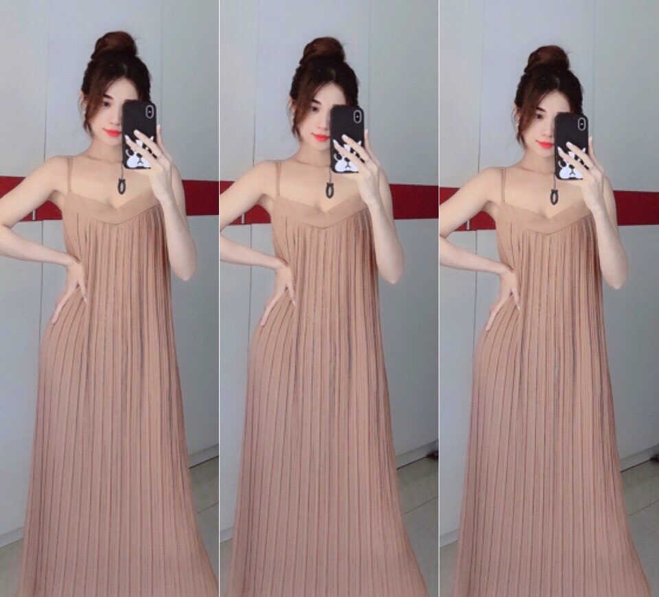 [HCM]ĐẦM BẦU MAXI 2 DÂY DẬP LY SIÊU ĐẸP M002