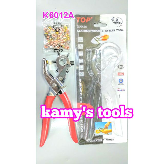 Kìm bấm lỗ dây nịt top k6012a kèm 100 khoen