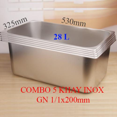 Combo 5 khay inox GN 1/1x200mm