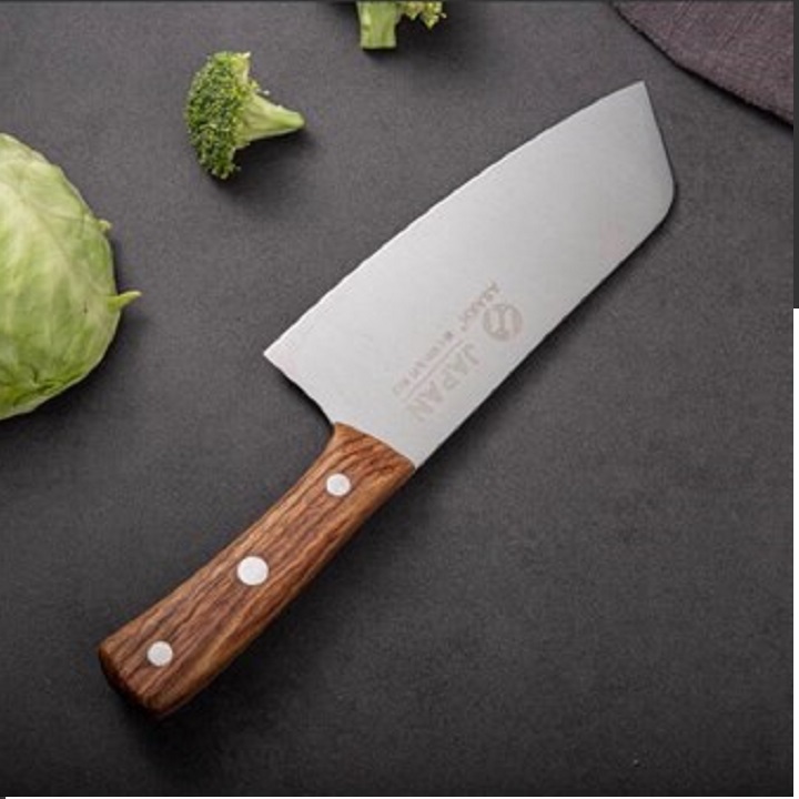 Dao Thái thịt cá Cao Cấp Nhật Bản ASAKH - Dao dày dặn , nặng tay, cán gỗ chắc chắn