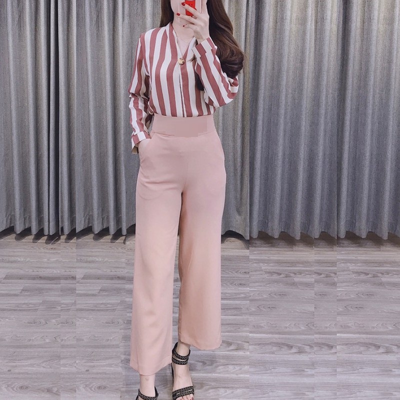 Quần dài ống rộng khóa sườn vải tuyết mưa thời trang công sở cho phái đẹp-Quần suông dài