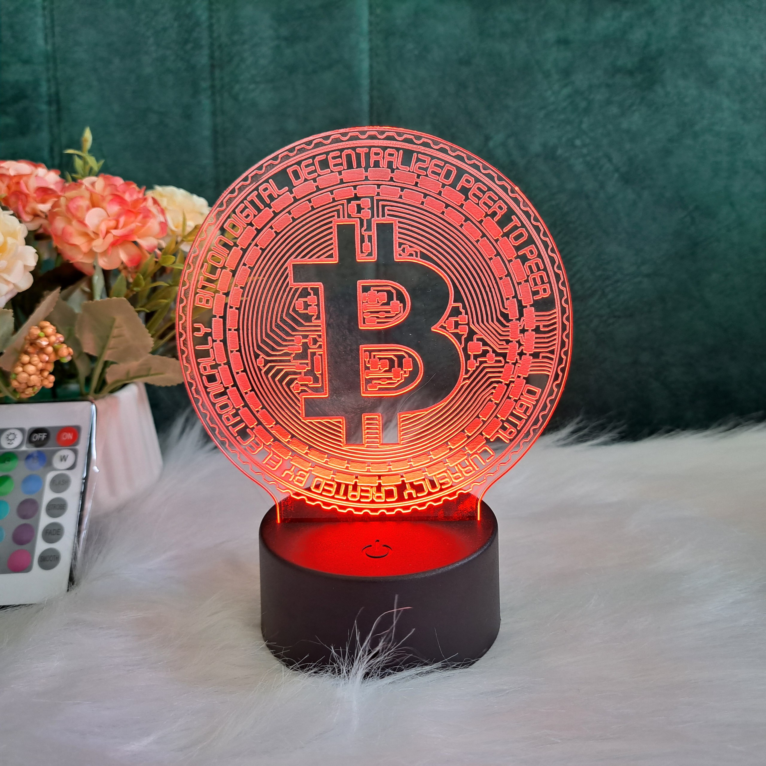 Đèn Led 3D đồng bitcoin 16 màu đẹp