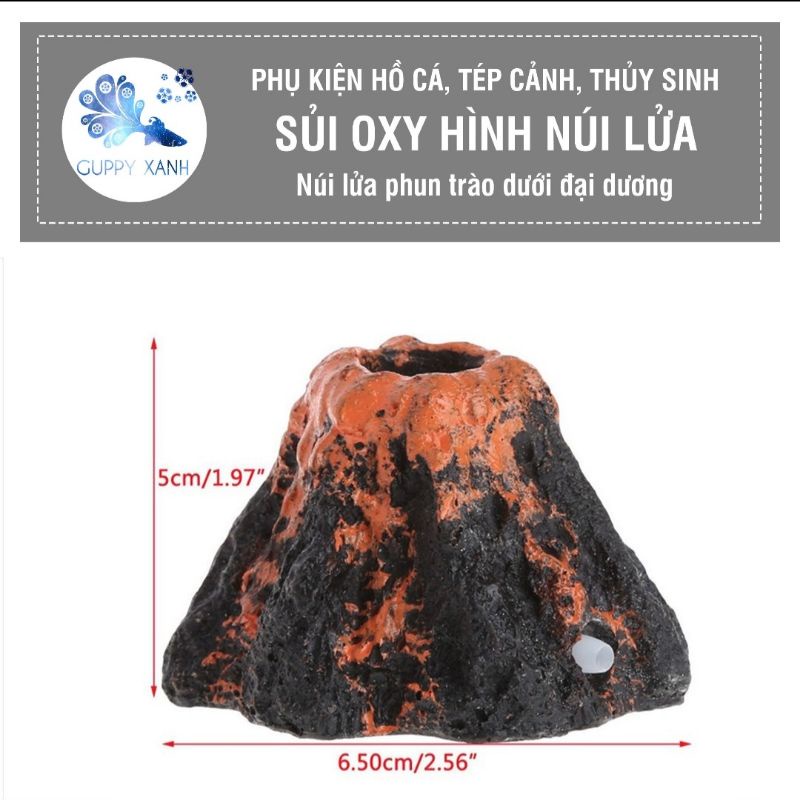 Đầu sủi oxy hình núi lửa, tạo oxy và trang trí hồ cá