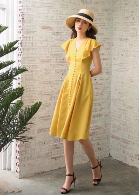 ĐẦM VÀNG NÚT BỌC, TAY CÁNH TIÊN (có ảnh thật) MS133