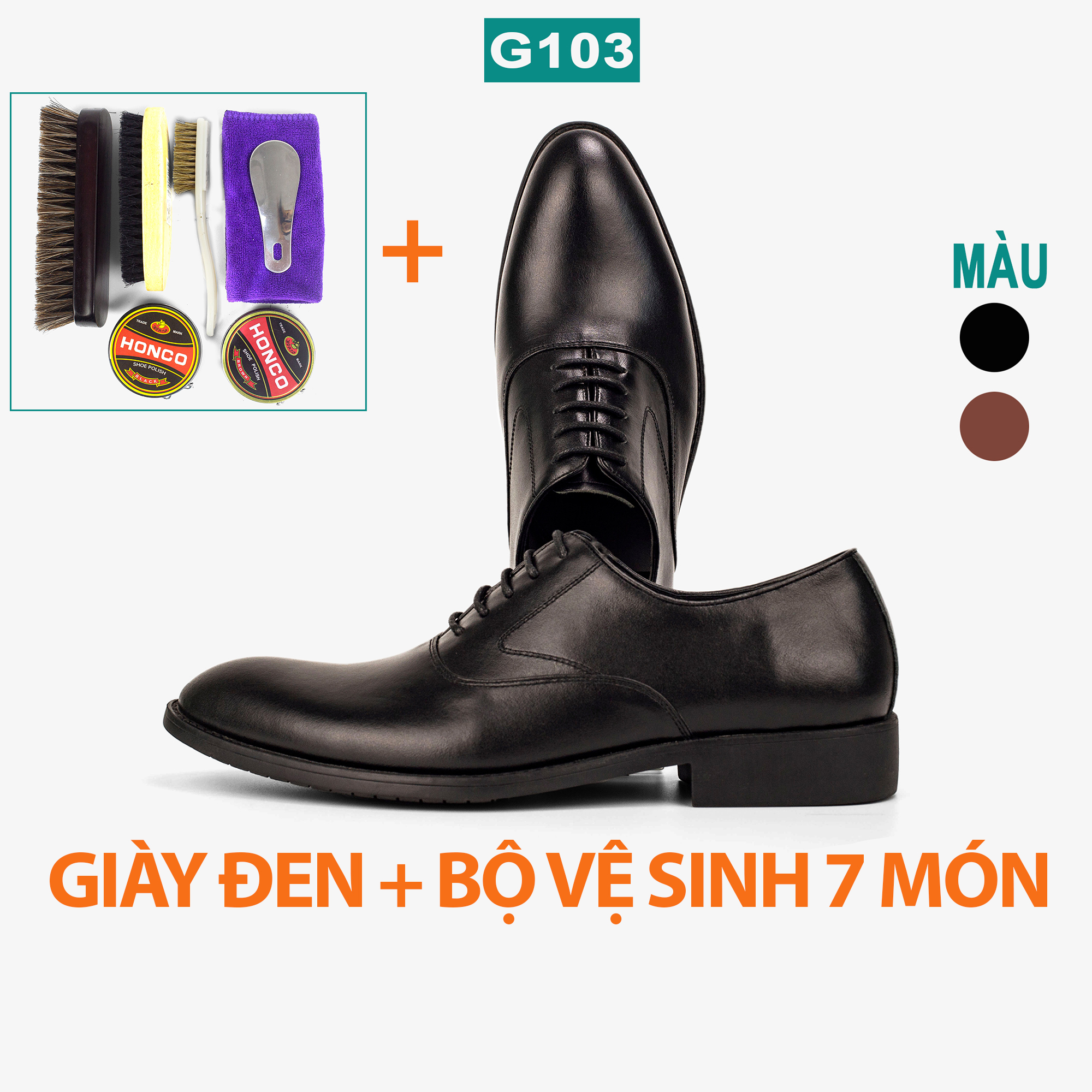 Giày da nam oxford công sở G103, giày nam da bò nappa cao cấp màu đen có dây buộc, mặt trơn có viền- Bụi leather- hộp sang trọng -BH 12 tháng