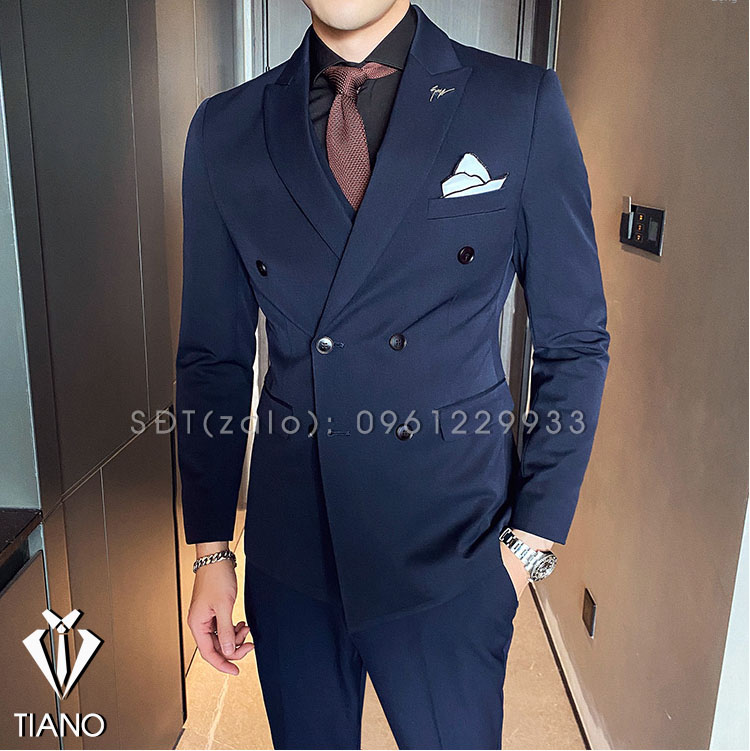 Bộ vest nam cao cấp 6 cúc hàn quốc xanh than cực sang trọng, suit nam cao cấp - tiano store