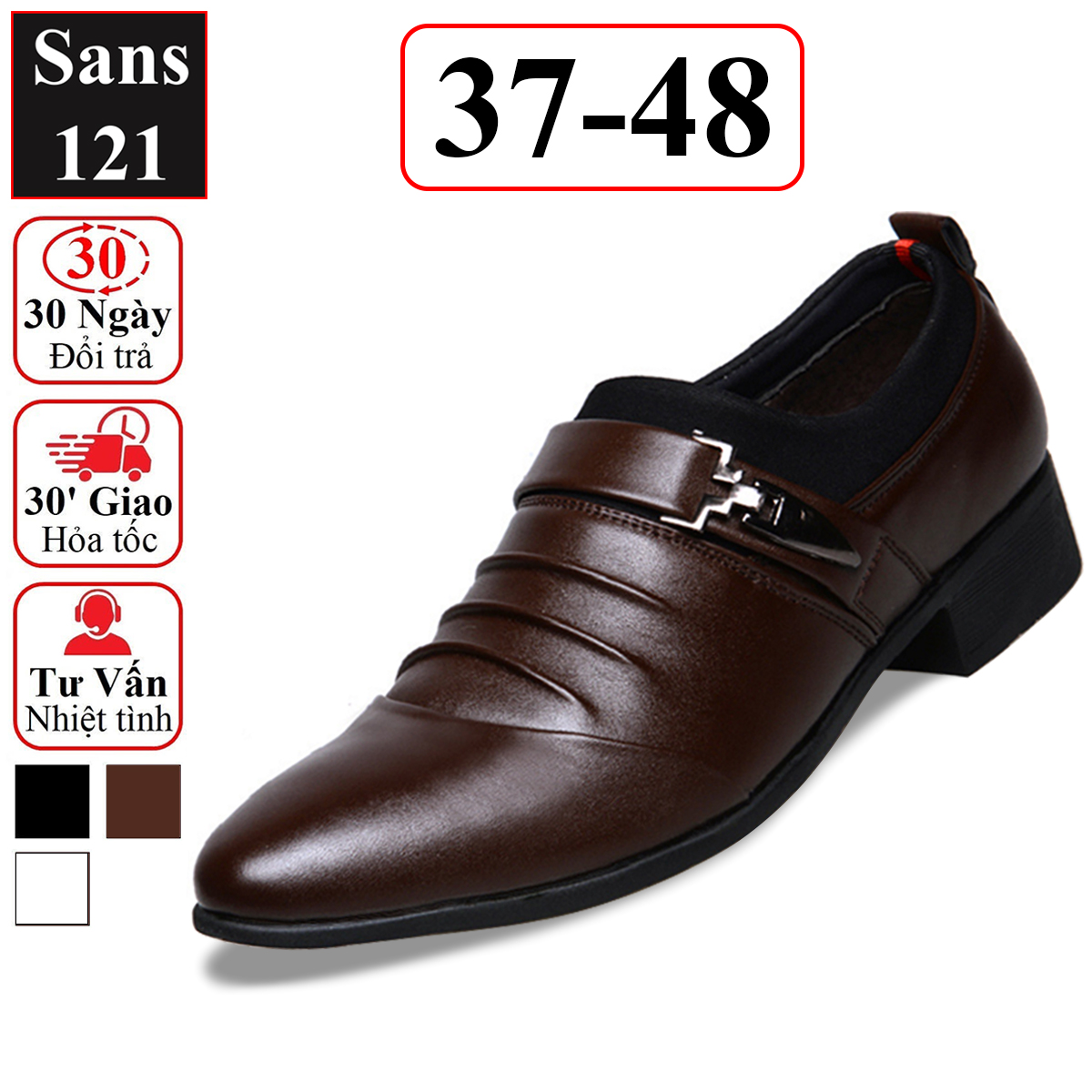 Giày da nam cao cấp Sans121 giầy tây không dây đen nâu trắng bigsize size lớn 43 44 45 46 47 48 nhỏ 37 38 39 40 41