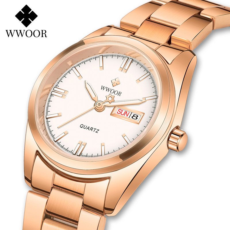 Watch For Women WWOOR Top Luxury Brand Stainless Steel Waterproof Auto Date Calendar Casual Wristwatch Original
